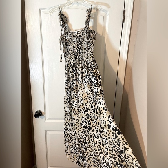 La Ligne 100% Silk Tie Strap Leopard Animal Print Smocked Midi Dress Size M - Picture 3 of 9
